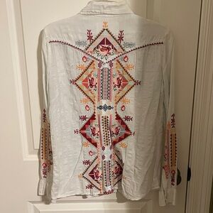 Johnny Was Button Down Shirt with Multicolor Embroidery